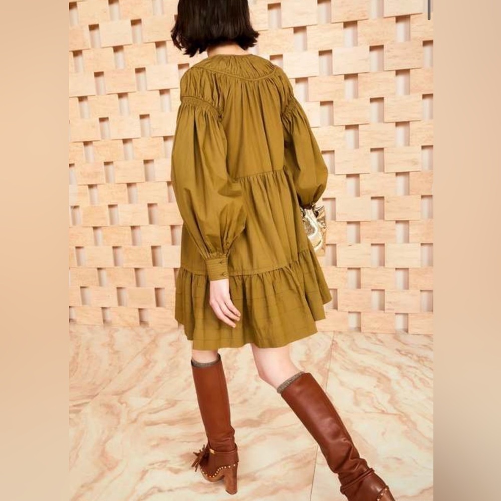 Ulla Johnson Size 6 • Green Rosa Puff Sleeve Poplin Mini Dress. - Picture 2 of 6